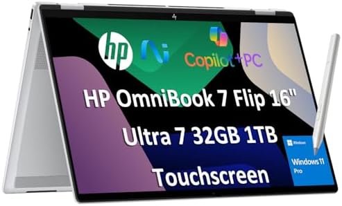 HP OmniBook 7 Flip 16″ 2-in-1 Laptop, Intel Ultra 7 258V, 32GB DDR5 1TB SSD | Next Gen Envy x360, FHD+ Touchscreen, Business, Copilot+ PC, Arc 140V GPU 16GB, MPP Stylus, IR Webcam, Wi-Fi 7, Win 11 Pro