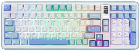 MechLands Vibe99 Wireless Gaming Keyboard with 1.06” Screen, 96% Hot Swappable Creamy Mechanical Keyboard with Gasket Structure, BT5.0/2.4GHz/USB-C, 5-Layer Padding, RGB, NKRO for Win/Mac (Blue)